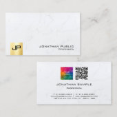 Carte De Visite Monogramme QR Code Téléchargement Logo Marbre blan (Devant / Derrière)