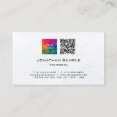 Carte De Visite Monogramme QR Code Téléchargement Logo Marbre blan (Dos)