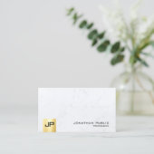 Carte De Visite Monogramme QR Code Téléchargement Logo Marbre blan (Debout devant)