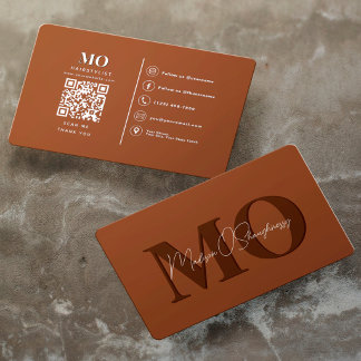 Carte De Visite Monogramme QR Moderne Minimaliste Terracotta