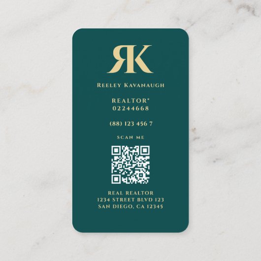 Carte De Visite Monogramme R K foncé Turquoise (Dos)