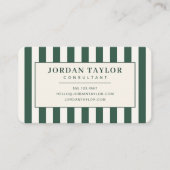 Carte De Visite Monogramme rayé de vert forêt moderne (Devant)