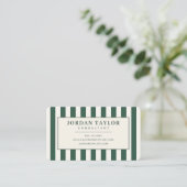 Carte De Visite Monogramme rayé de vert forêt moderne (Debout devant)