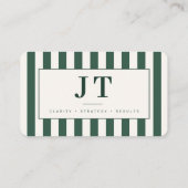 Carte De Visite Monogramme rayé de vert forêt moderne (Dos)