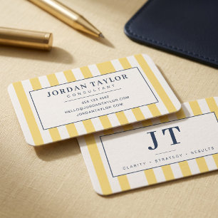 Carte De Visite Monogramme rayé jaune beurre moderne