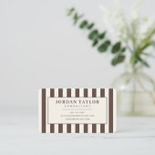 Carte De Visite Monogramme rayé marron chocolat moderne (Debout devant)
