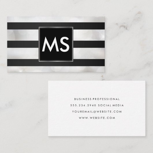 Carte De Visite Monogramme | Rayures | Bokeh (Devant / Derrière)