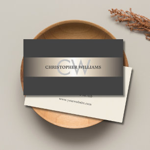 Carte De Visite Monogramme Rayures Grises Élégant Moderne Consulta