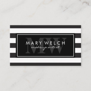 Carte De Visite Monogramme Rayures Noir Blanc
