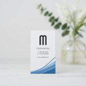 Carte De Visite Monogramme | Rayures | Vague bleue (Debout devant)