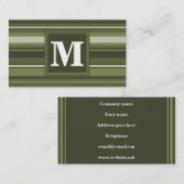 Carte De Visite Monogramme rayures vert olive (Devant / Derrière)