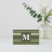 Carte De Visite Monogramme rayures vert olive (Debout devant)