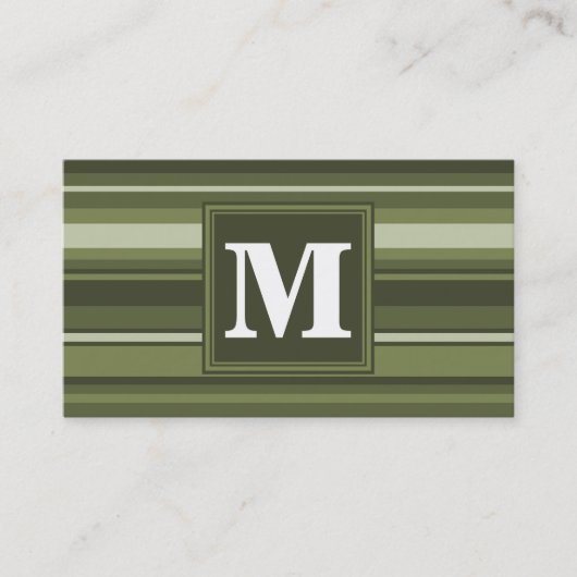 Carte De Visite Monogramme rayures vert olive (Devant)