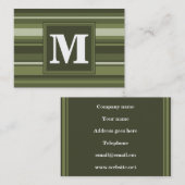 Carte De Visite Monogramme rayures vert olive (Devant / Derrière)