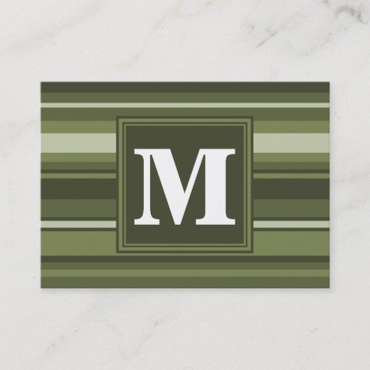 Carte De Visite Monogramme rayures vert olive (Devant)