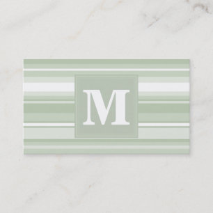 Carte De Visite Monogramme rayures vert pâle