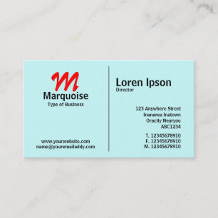 Carte De Visite Monogramme Règle Médiane - Bleu Clair (CCFFFF)