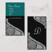 Carte De Visite MONOGRAMME RENAISSANCE 3 bleu vert (Devant / Derrière)