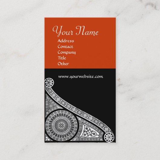 Carte De Visite MONOGRAMME RENAISSANCE 3 orange rouge (Devant)