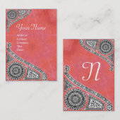 Carte De Visite MONOGRAMME RENAISSANCE 4 antique rose rouge (Devant / Derrière)
