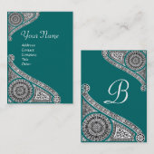 Carte De Visite MONOGRAMME RENAISSANCE 4 bleu vert (Devant / Derrière)