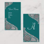 Carte De Visite MONOGRAMME RENAISSANCE 4 bleu vert (Devant / Derrière)