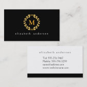 Carte De Visite Monogramme romain orné de couronne dorée - Noir (Devant / Derrière)