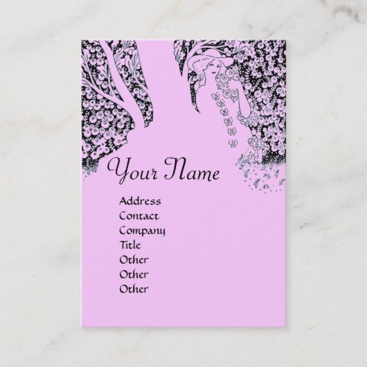 Carte De Visite MONOGRAMME ROMANCE, noir et rose (Devant)