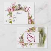 Carte De Visite MONOGRAMME ROMANTIQUE, Cyclamens coquille d'oeuf r (Devant / Derrière)