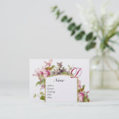 Carte De Visite MONOGRAMME ROMANTIQUE, Cyclamens platine vert rose (Debout devant)