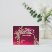 Carte De Visite MONOGRAMME ROMANTIQUE, Cyclamens vert rose blanc (Debout devant)