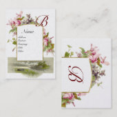 Carte De Visite MONOGRAMME ROMANTIQUE, Cyclamens vert rose perle b (Devant / Derrière)