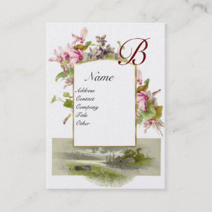 Carte De Visite MONOGRAMME ROMANTIQUE, Cyclamens vert rose perle b
