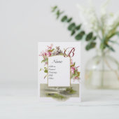 Carte De Visite MONOGRAMME ROMANTIQUE, Cyclamens vert rose perle b (Debout devant)