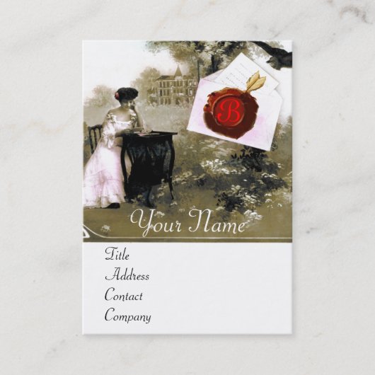 CARTE DE VISITE MONOGRAMME ROMANTIQUE DU SCEAU DE CIRE ROUGE (Devant)