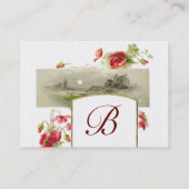 Carte De Visite MONOGRAMME ROMANTIQUE, POPIES vert rouge perle bla (Dos)
