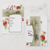 Carte De Visite MONOGRAMME ROMANTIQUE, POPIES vert rouge perle bla (Devant / Derrière)