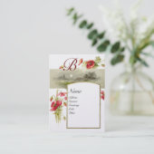 Carte De Visite MONOGRAMME ROMANTIQUE, POPIES vert rouge perle bla (Debout devant)