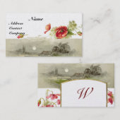 Carte De Visite MONOGRAMME ROMANTIQUE, POPIES vert rouge perle bla (Devant / Derrière)