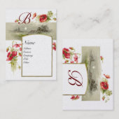 Carte De Visite MONOGRAMME ROMANTIQUE, POPPIES rouge vert or blanc (Devant / Derrière)