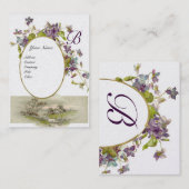 Carte De Visite MONOGRAMME ROMANTIQUE, VIOLET or vert violet (Devant / Derrière)