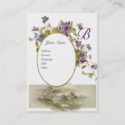 Carte De Visite MONOGRAMME ROMANTIQUE, VIOLET or vert violet (Devant)