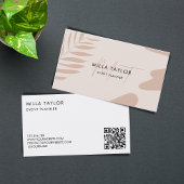 Carte De Visite Monogramme rose Abstrait moderne QR Code
