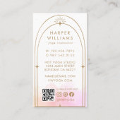 Carte De Visite Monogramme rose céleste Yoga Instructeur QR Code (Dos)