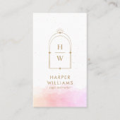 Carte De Visite Monogramme rose céleste Yoga Instructeur QR Code (Devant)