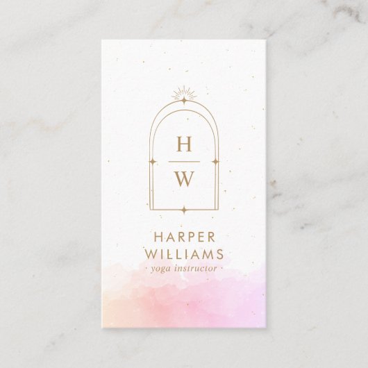 Carte De Visite Monogramme rose céleste Yoga Instructeur QR Code (Devant)