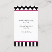 Carte De Visite Monogramme Rose Chaud Rayure Noir Blanc (Dos)