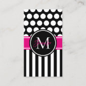 Carte De Visite Monogramme Rose Chaud Rayure Noir Blanc (Devant)