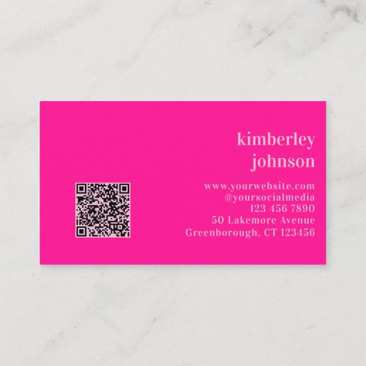 Carte De Visite Monogramme rose chaud simple et moderne QR Code (Dos)