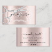 Carte De Visite Monogramme Rose Ciseaux Argent Coiffeur encadré (Devant / Derrière)